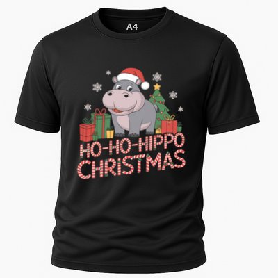 Funny Hippo Santa Hat Design Christmas Tree Snowflakes Cool Gift Performance Shirt