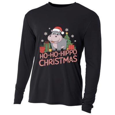 Funny Hippo Santa Hat Design Christmas Tree Snowflakes Cool Gift Cooling Performance Long Sleeve Crew