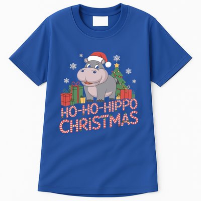 Funny Hippo Santa Hat Design Christmas Tree Snowflakes Cool Gift Tall T-Shirt