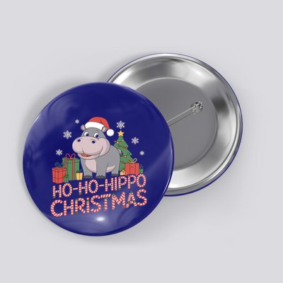 Funny Hippo Santa Hat Design Christmas Tree Snowflakes Cool Gift Button
