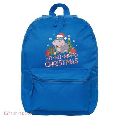 Funny Hippo Santa Hat Design Christmas Tree Snowflakes Cool Gift 16 in Basic Backpack