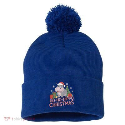Funny Hippo Santa Hat Design Christmas Tree Snowflakes Cool Gift Pom Pom 12in Knit Beanie