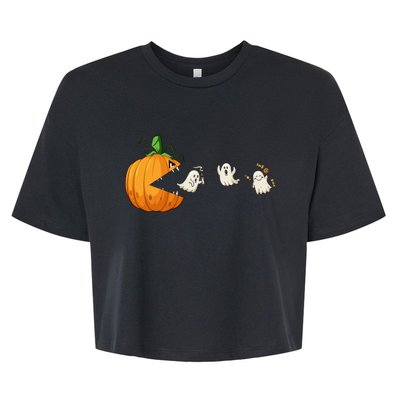 Funny Halloween Scary Pumpkin Ghosts Creepy Halloween Gamer Bella+Canvas Jersey Crop Tee