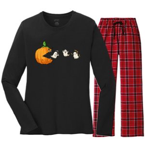 Funny Halloween Scary Pumpkin Ghosts Creepy Halloween Gamer Women's Long Sleeve Flannel Pajama Set 