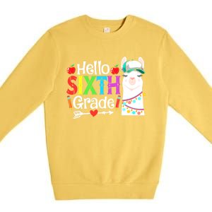 Funny Hello Sixth Grade Llama Back To School First Day Cute Gift Premium Crewneck Sweatshirt