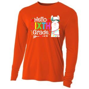 Funny Hello Sixth Grade Llama Back To School First Day Cute Gift Cooling Performance Long Sleeve Crew