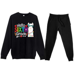 Funny Hello Sixth Grade Llama Back To School First Day Cute Gift Premium Crewneck Sweatsuit Set