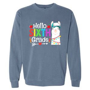 Funny Hello Sixth Grade Llama Back To School First Day Cute Gift Garment-Dyed Sweatshirt