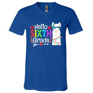 Funny Hello Sixth Grade Llama Back To School First Day Cute Gift V-Neck T-Shirt