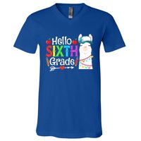 Funny Hello Sixth Grade Llama Back To School First Day Cute Gift V-Neck T-Shirt