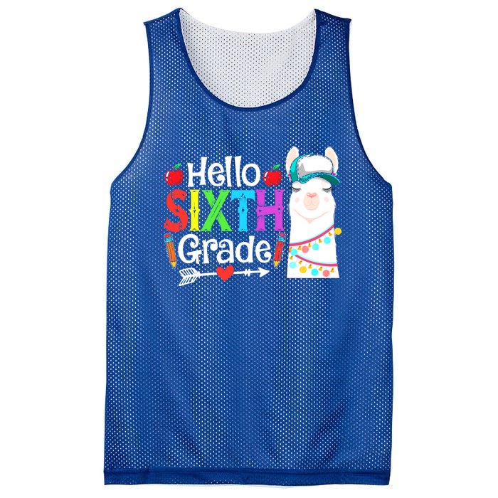 Funny Hello Sixth Grade Llama Back To School First Day Cute Gift Mesh Reversible Basketball Jersey Tank