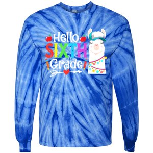 Funny Hello Sixth Grade Llama Back To School First Day Cute Gift Tie-Dye Long Sleeve Shirt