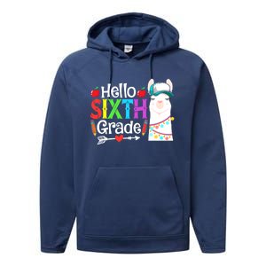 Funny Hello Sixth Grade Llama Back To School First Day Cute Gift Performance Fleece Hoodie