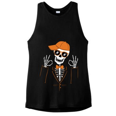 Funny Halloween Skeleton Hipster Bowtie Tuxedo Tux Ladies PosiCharge Tri-Blend Wicking Tank