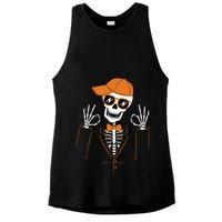 Funny Halloween Skeleton Hipster Bowtie Tuxedo Tux Ladies PosiCharge Tri-Blend Wicking Tank