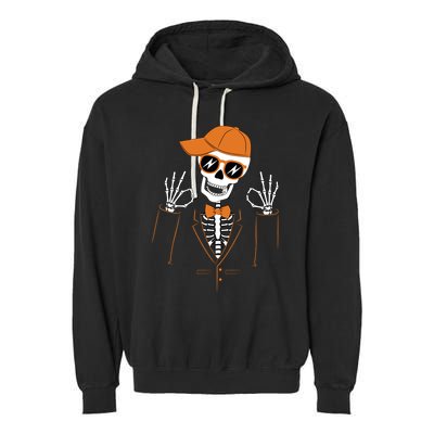 Funny Halloween Skeleton Hipster Bowtie Tuxedo Tux Garment-Dyed Fleece Hoodie
