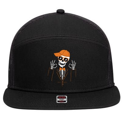 Funny Halloween Skeleton Hipster Bowtie Tuxedo Tux 7 Panel Mesh Trucker Snapback Hat