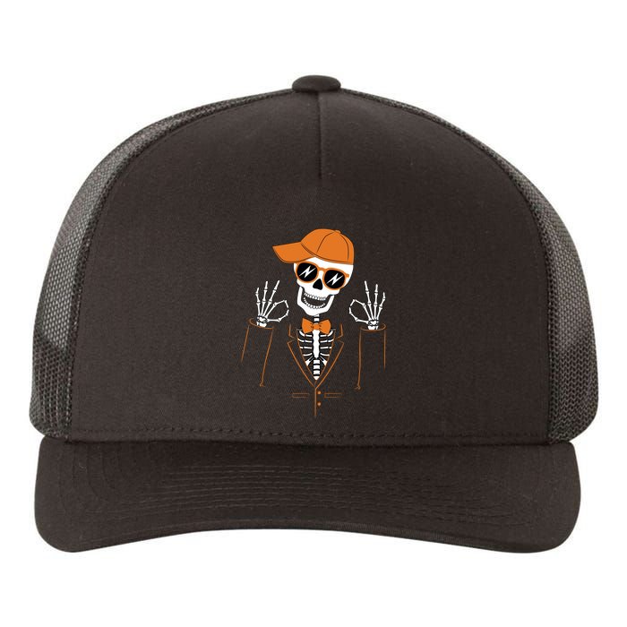 Funny Halloween Skeleton Hipster Bowtie Tuxedo Tux Yupoong Adult 5-Panel Trucker Hat