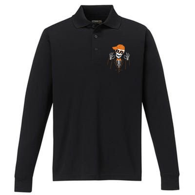 Funny Halloween Skeleton Hipster Bowtie Tuxedo Tux Performance Long Sleeve Polo