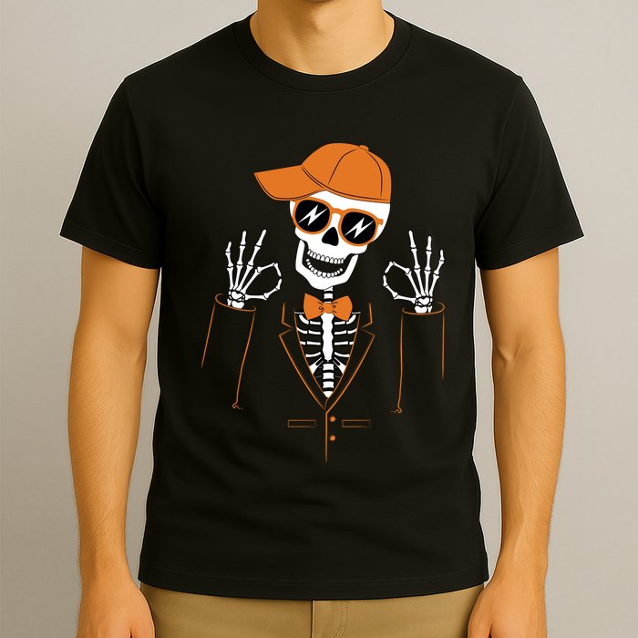 Funny Halloween Skeleton Hipster Bowtie Tuxedo Tux T-Shirt