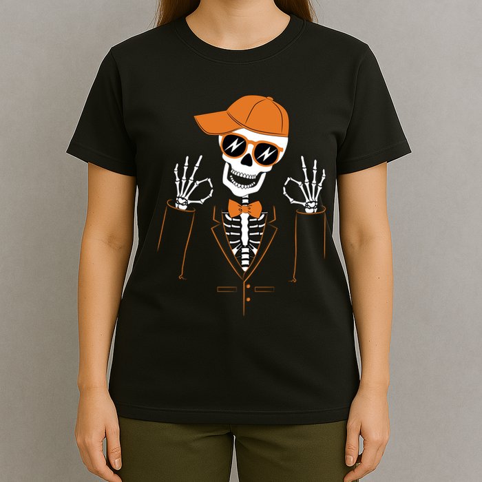 Funny Halloween Skeleton Hipster Bowtie Tuxedo Tux T-Shirt