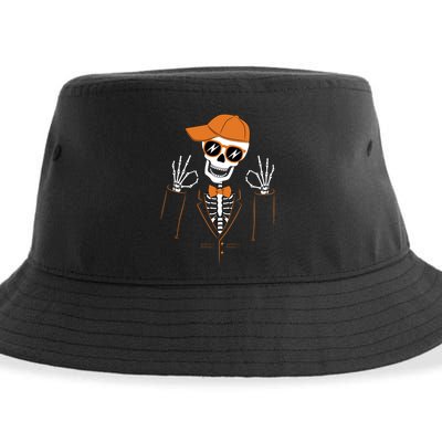Funny Halloween Skeleton Hipster Bowtie Tuxedo Tux Sustainable Bucket Hat