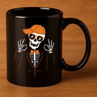 Funny Halloween Skeleton Hipster Bowtie Tuxedo Tux 11oz C Handle Ceramic Mug