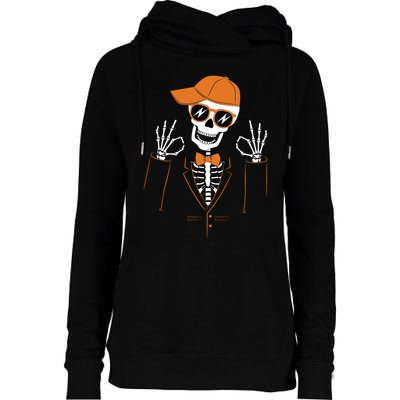Funny Halloween Skeleton Hipster Bowtie Tuxedo Tux Womens Funnel Neck Pullover Hood