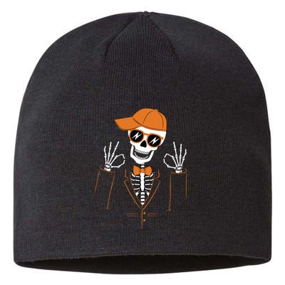 Funny Halloween Skeleton Hipster Bowtie Tuxedo Tux Sustainable Beanie
