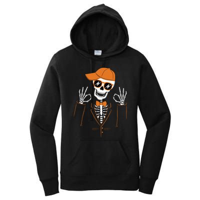 Funny Halloween Skeleton Hipster Bowtie Tuxedo Tux Women's Pullover Hoodie