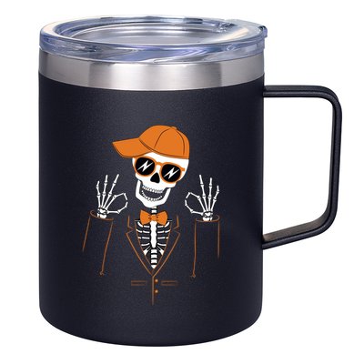 Funny Halloween Skeleton Hipster Bowtie Tuxedo Tux 12oz Stainless Steel Coffee Mug