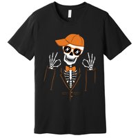 Funny Halloween Skeleton Hipster Bowtie Tuxedo Tux Premium T-Shirt