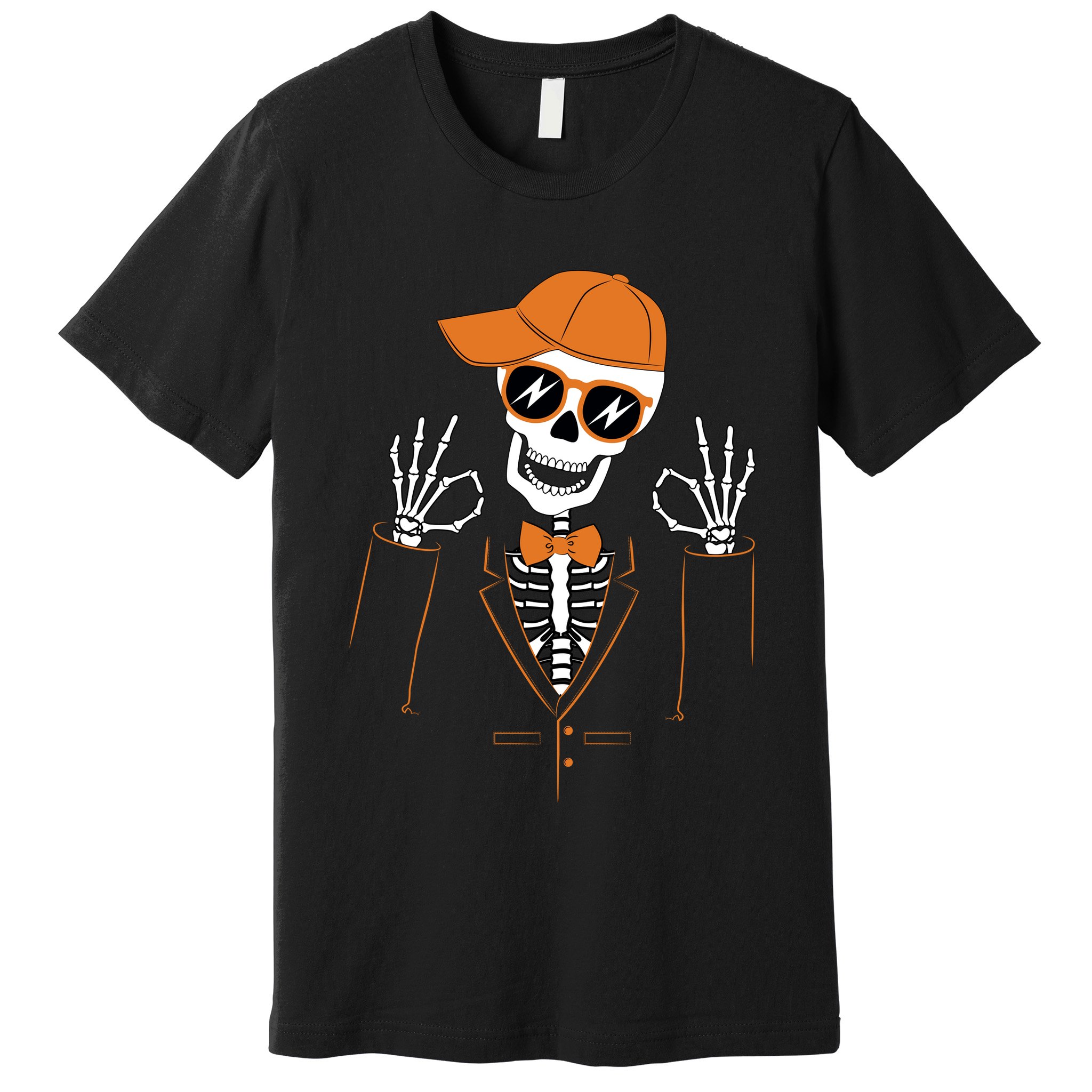 Funny Halloween Skeleton Hipster Bowtie Tuxedo Tux Premium T-Shirt