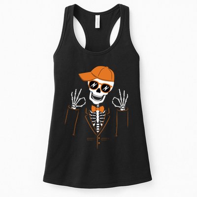 Funny Halloween Skeleton Hipster Bowtie Tuxedo Tux Womens Tank Top