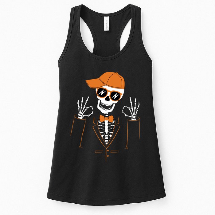 Funny Halloween Skeleton Hipster Bowtie Tuxedo Tux Womens Tank Top