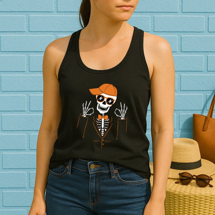 Funny Halloween Skeleton Hipster Bowtie Tuxedo Tux Womens Tank Top