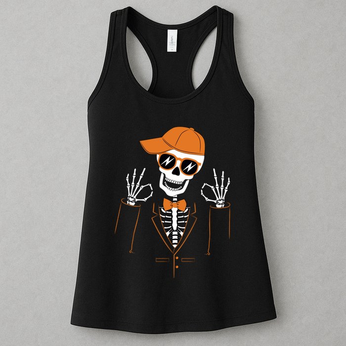 Funny Halloween Skeleton Hipster Bowtie Tuxedo Tux Womens Tank Top