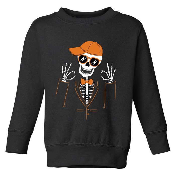 Funny Halloween Skeleton Hipster Bowtie Tuxedo Tux Toddler Sweatshirt