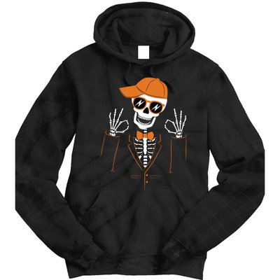 Funny Halloween Skeleton Hipster Bowtie Tuxedo Tux Tie Dye Hoodie