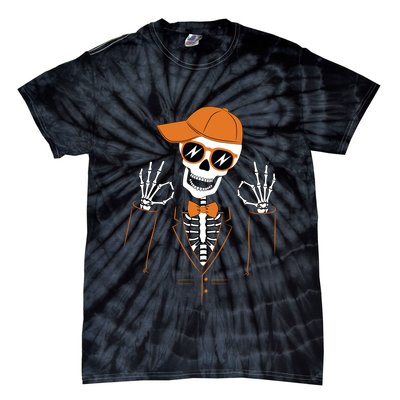 Funny Halloween Skeleton Hipster Bowtie Tuxedo Tux Tie-Dye T-Shirt