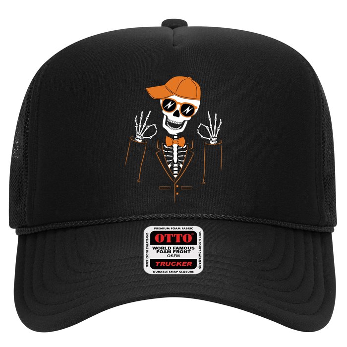 Funny Halloween Skeleton Hipster Bowtie Tuxedo Tux Trucker Hat
