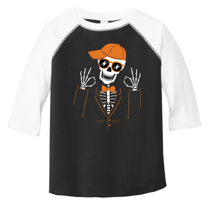 Funny Halloween Skeleton Hipster Bowtie Tuxedo Tux Toddler Fine Jersey T-Shirt