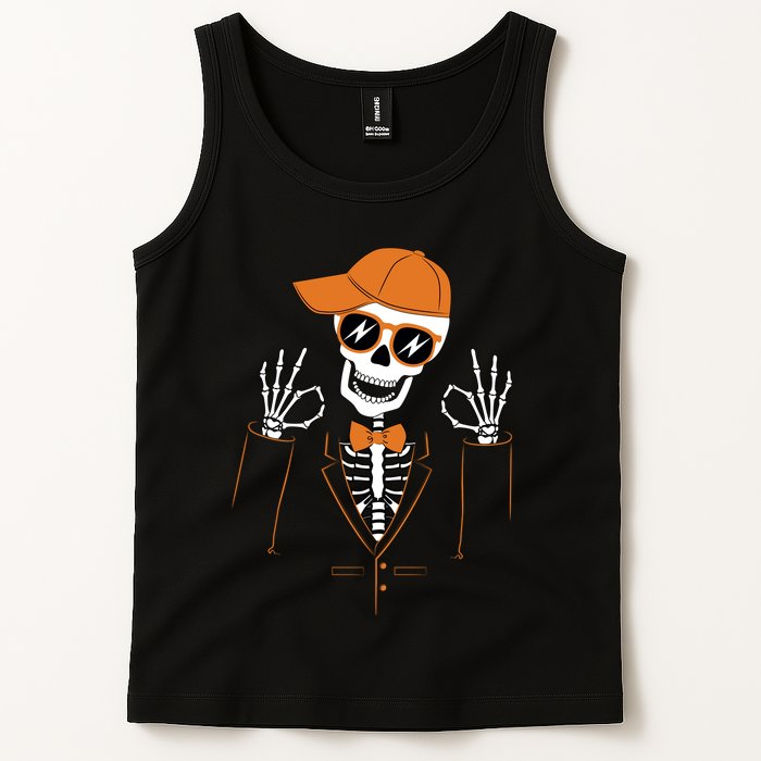 Funny Halloween Skeleton Hipster Bowtie Tuxedo Tux Tank Top