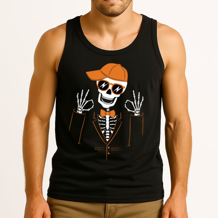Funny Halloween Skeleton Hipster Bowtie Tuxedo Tux Tank Top
