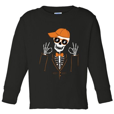 Funny Halloween Skeleton Hipster Bowtie Tuxedo Tux Toddler Long Sleeve Shirt