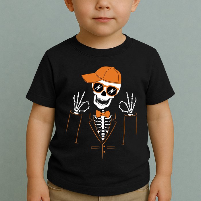 Funny Halloween Skeleton Hipster Bowtie Tuxedo Tux Toddler T-Shirt
