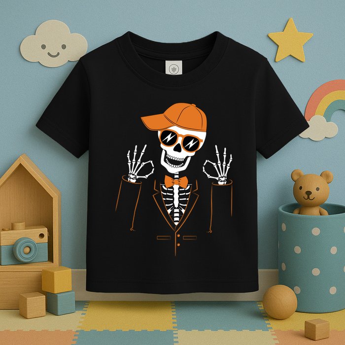 Funny Halloween Skeleton Hipster Bowtie Tuxedo Tux Toddler T-Shirt