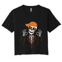 Funny Halloween Skeleton Hipster Bowtie Tuxedo Tux Crop Top