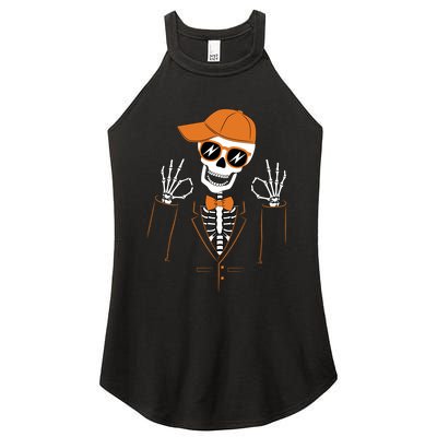 Funny Halloween Skeleton Hipster Bowtie Tuxedo Tux Women's Perfect Tri Rocker Tank