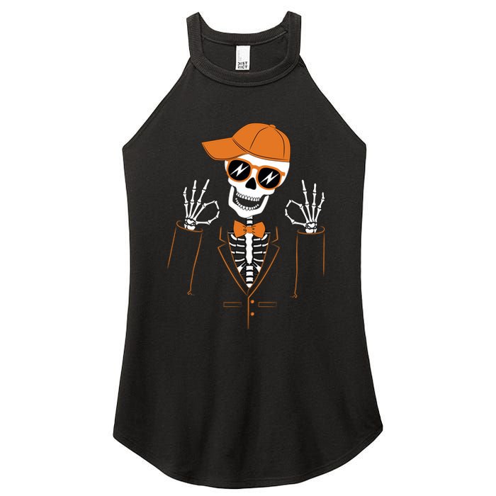 Funny Halloween Skeleton Hipster Bowtie Tuxedo Tux Women's Perfect Tri Rocker Tank